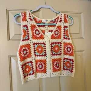 Crochet Knit Vest with Colorful Squares